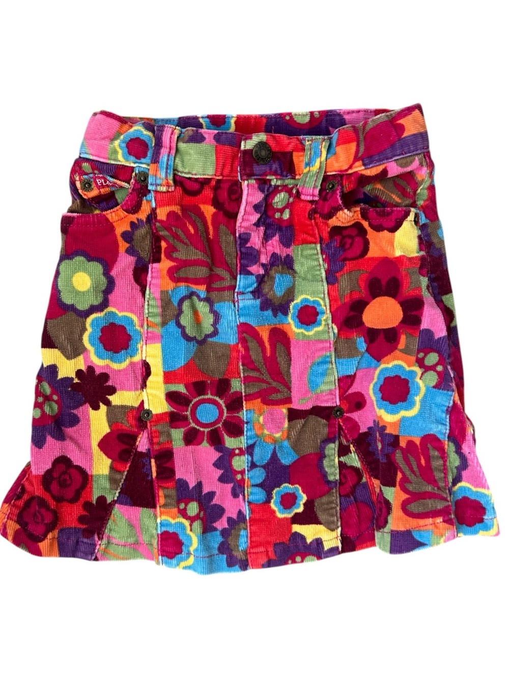 Children’s Place Vintage Colorful Floral Patchwork Corduroy Skirt Y2K 4 Years